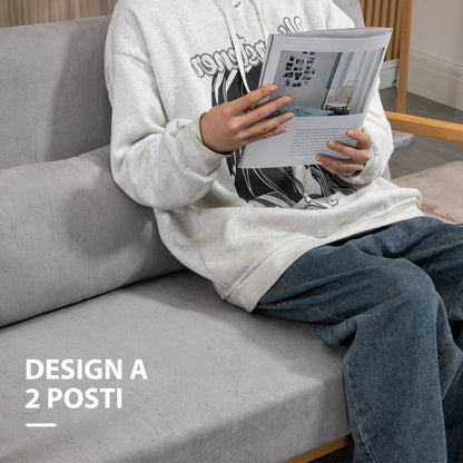 Modern 2-Seater Space-Saving Wood Sofa with Cushions, Upholstered Seat and Velvet Effect Fabric, 122x80x72 cm, Gray