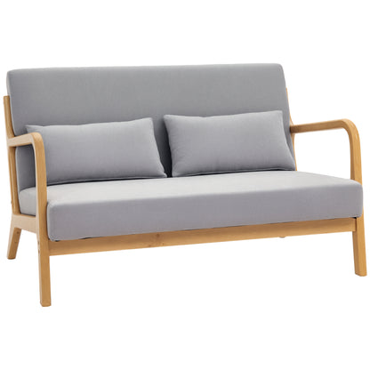 Modern 2-Seater Space-Saving Wood Sofa with Cushions, Upholstered Seat and Velvet Effect Fabric, 122x80x72 cm, Gray