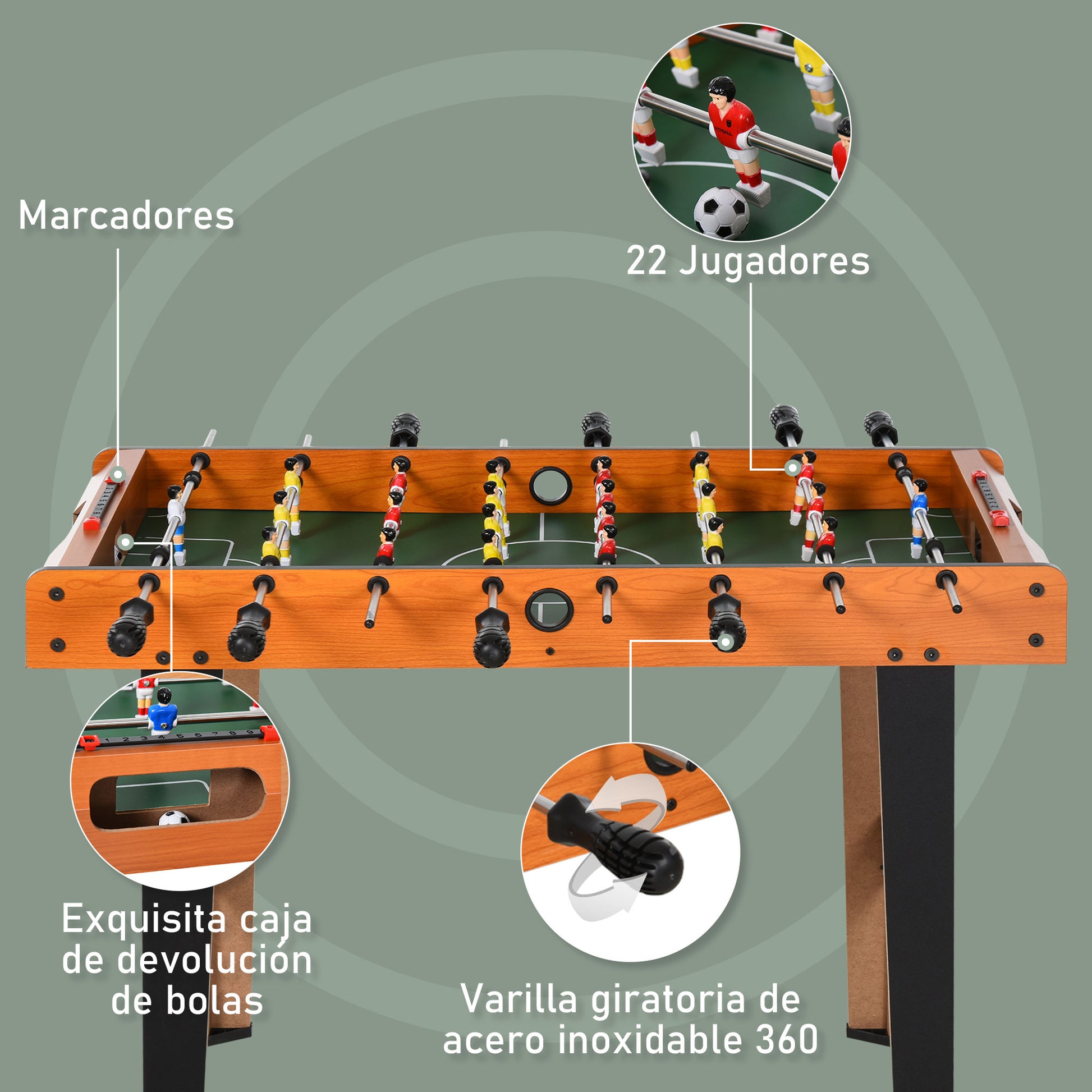 Kids Wooden Foosball Table Professional Soccer Table with 22 Players 2 Score Counters Long and Short Table Legs 84.5x40x61.2 cm Wood and Black