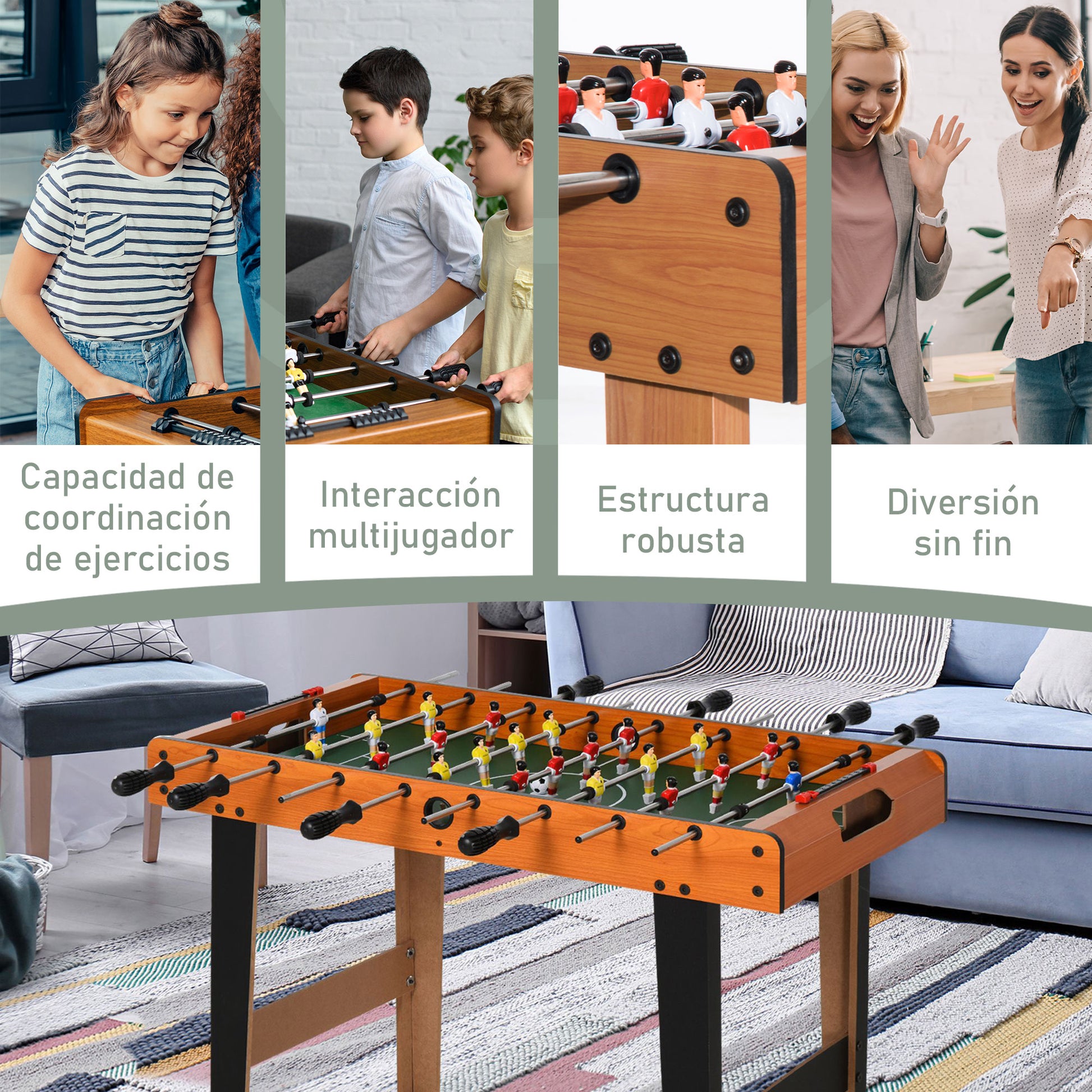 Kids Wooden Foosball Table Professional Soccer Table with 22 Players 2 Score Counters Long and Short Table Legs 84.5x40x61.2 cm Wood and Black