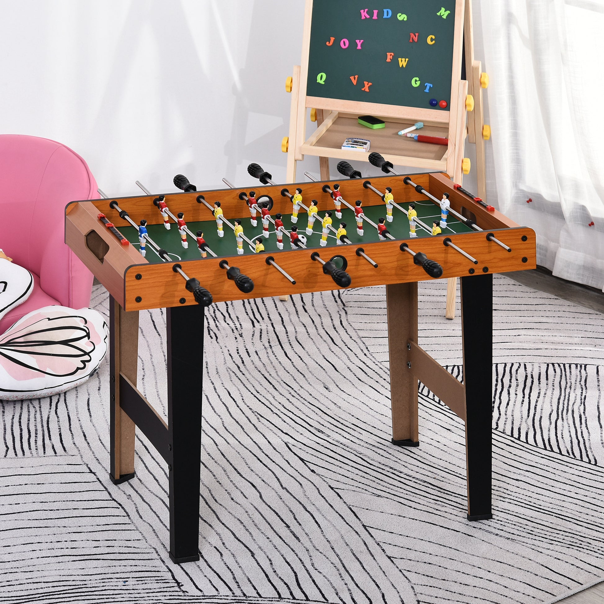 Kids Wooden Foosball Table Professional Soccer Table with 22 Players 2 Score Counters Long and Short Table Legs 84.5x40x61.2 cm Wood and Black