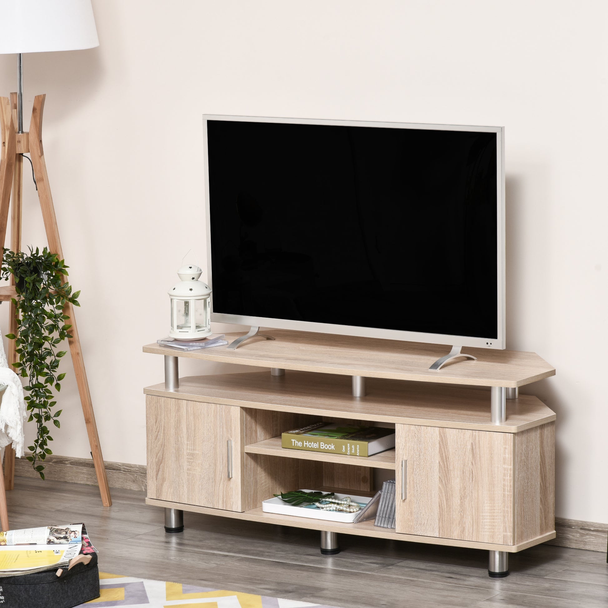 TV Stand for TVs up to 55 Inches Modern TV Stand with 2 Doors and 2 Shelves for Bedroom 120x39.5x52 cm Oak