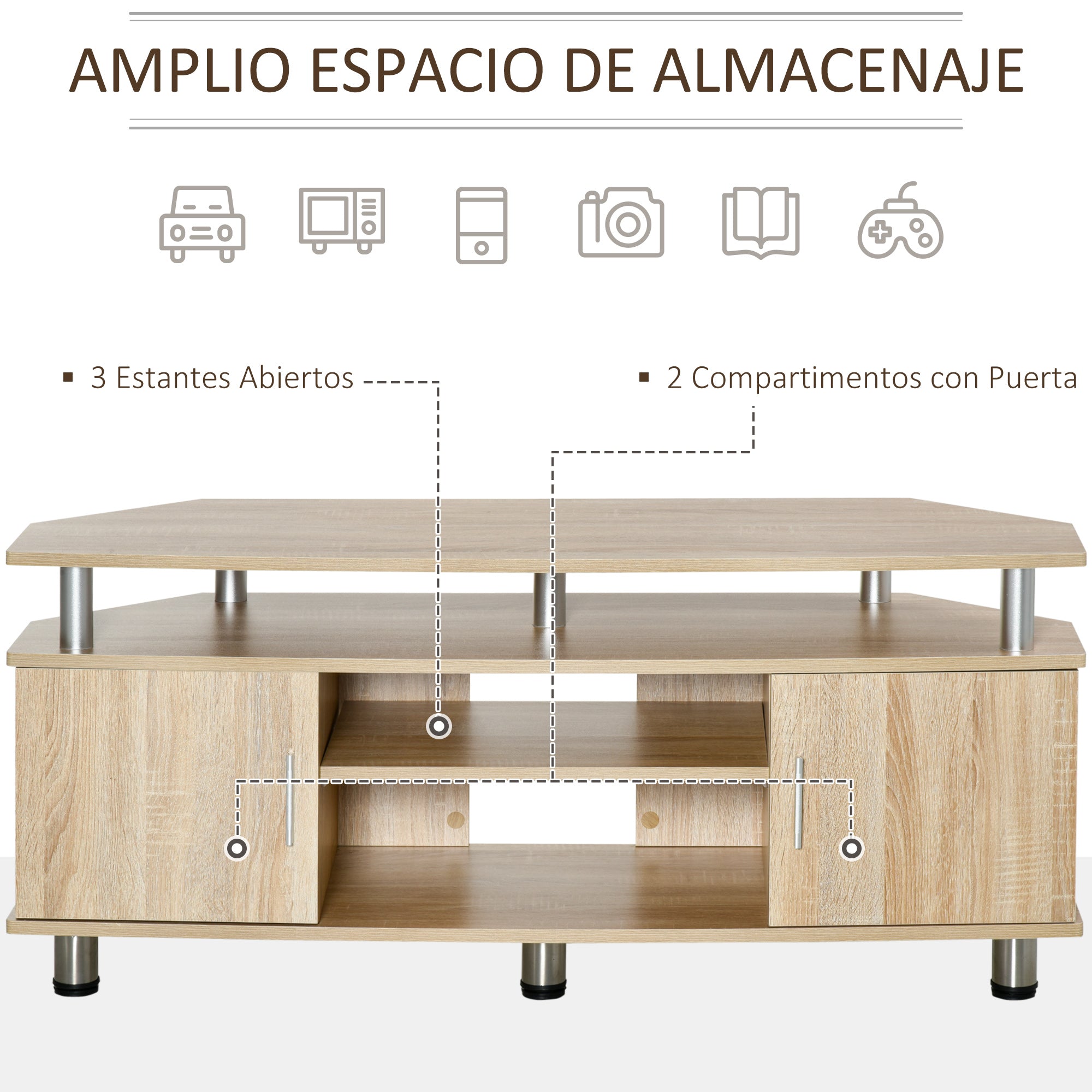 TV Stand for TVs up to 55 Inches Modern TV Stand with 2 Doors and 2 Shelves for Bedroom 120x39.5x52 cm Oak