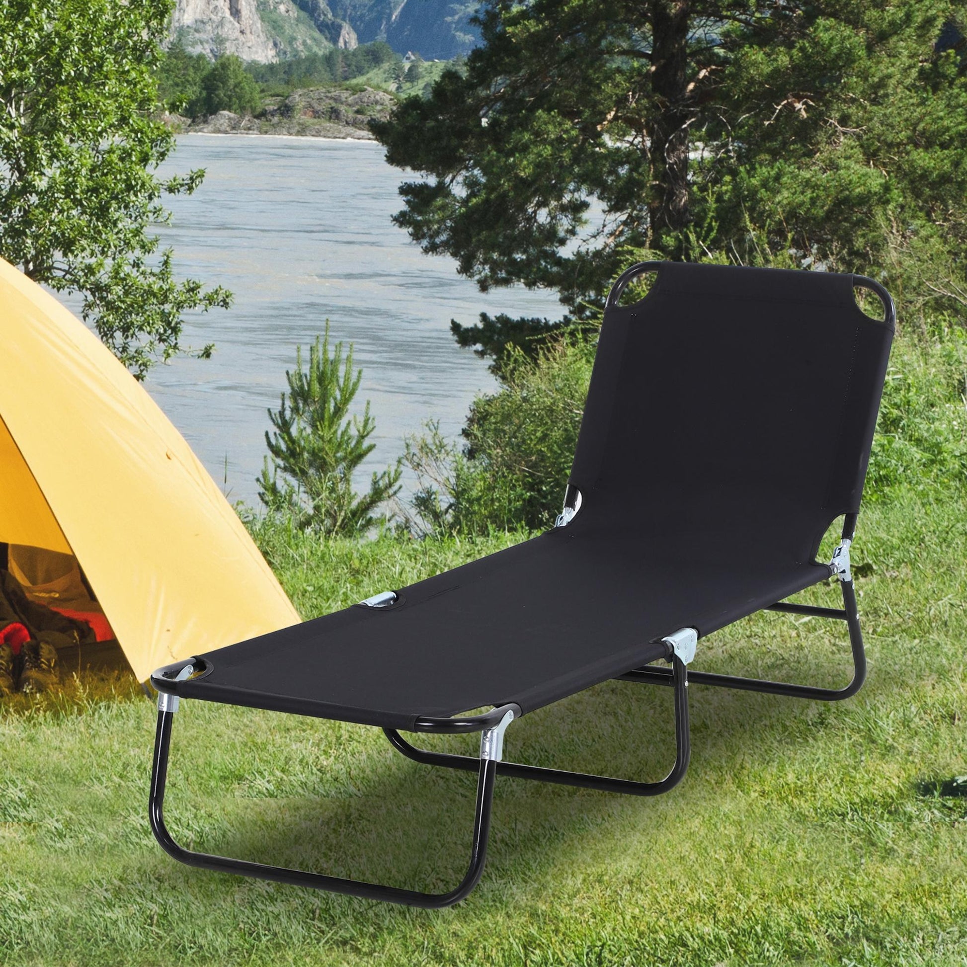 Foldable Sun Lounger Garden Lounge Chair with 5-Position Adjustable Backrest, Weatherproof Recliner Camping Chair, Garden Chair up to 120 kg load-bearing capacity, for Garden Vacation Outdoor Beach Pool, Black