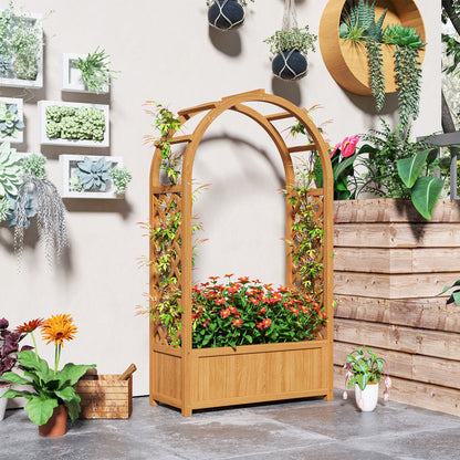 Raised Bed Planter with Trellis, Arched Roof Trellis Planter Box Wood, Garden Trellis 83x36x145cm for Garden Balcony Terrace, Flower Box for Climbing Plants Vine Plants, Flowers
