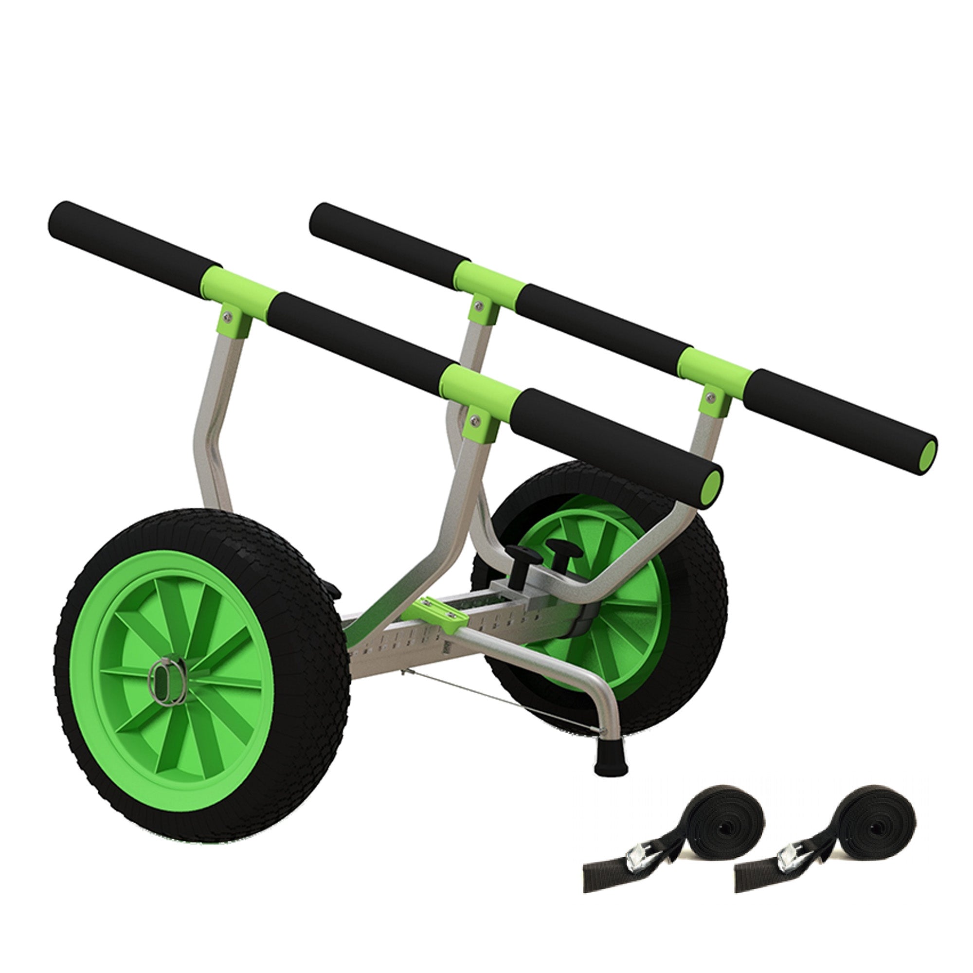 SPORTNOW Kayak, Stand-Up Paddleboard, Canoe Transport Cart with Adjustable Width, Large Wheels, and Aluminum Frame - 2 Straps Included Black Green