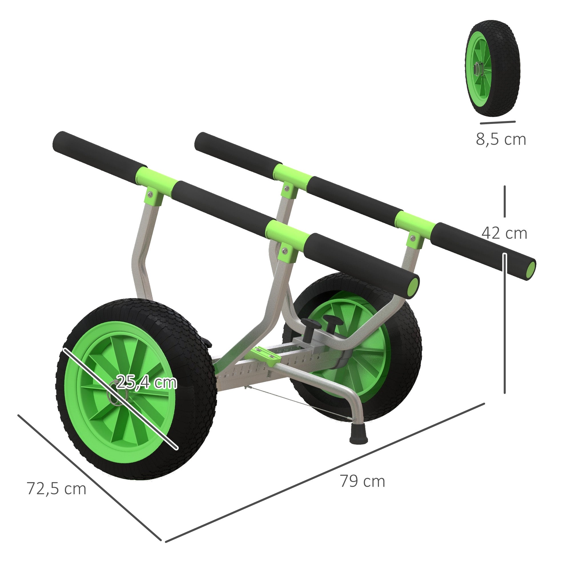 SPORTNOW Kayak, Stand-Up Paddleboard, Canoe Transport Cart with Adjustable Width, Large Wheels, and Aluminum Frame - 2 Straps Included Black Green