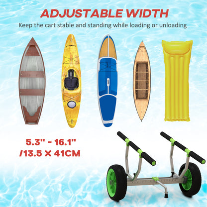 SPORTNOW Kayak, Stand-Up Paddleboard, Canoe Transport Cart with Adjustable Width, Large Wheels, and Aluminum Frame - 2 Straps Included Black Green