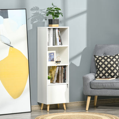 Bookshelf with 3 Open Shelves and Drawer Modern Bookcase for Storage Toys CDs Plants 40x30x129.5 cm White