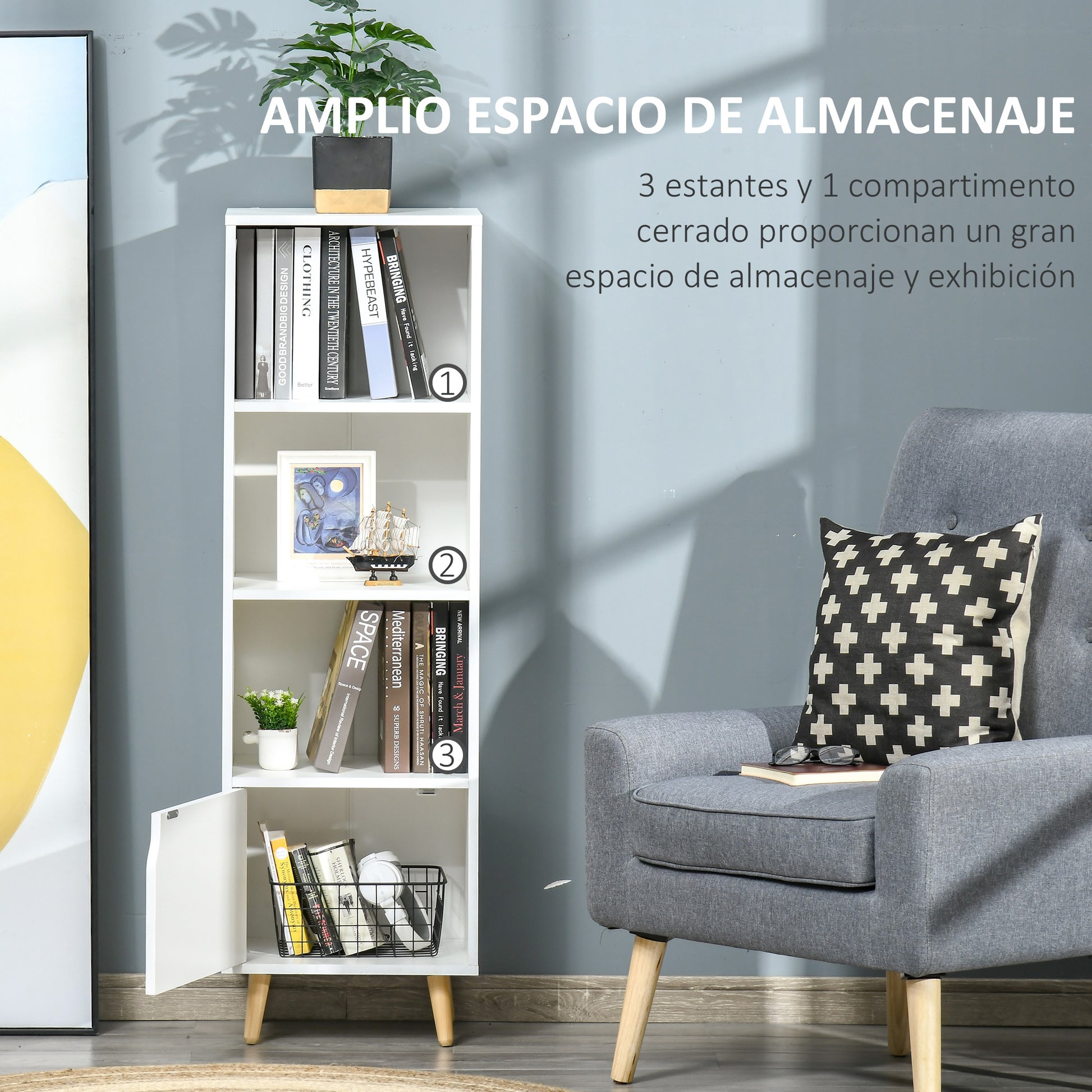 Bookshelf with 3 Open Shelves and Drawer Modern Bookcase for Storage Toys CDs Plants 40x30x129.5 cm White