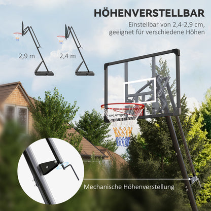 SPORTNOW Basketball Hoop Outdoor Basketball Stand with Wheels 107x70cm Backboard, Mobile Basketball Hoop with Stand, Adjustable Hoop Height 236-293 cm, Basketball System for Teens Adults