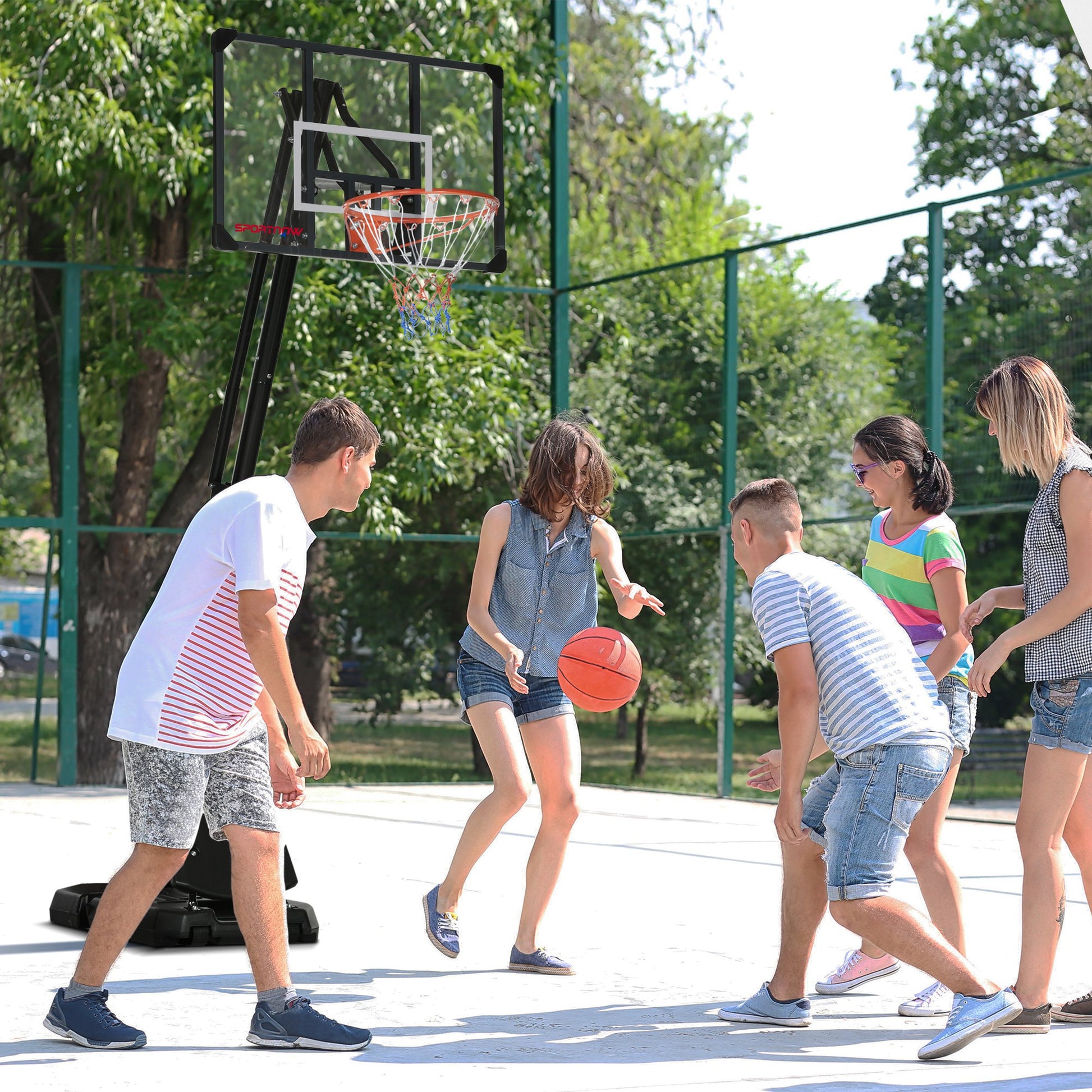 SPORTNOW Basketball Hoop Outdoor Basketball Stand with Wheels 107x70cm Backboard, Mobile Basketball Hoop with Stand, Adjustable Hoop Height 236-293 cm, Basketball System for Teens Adults