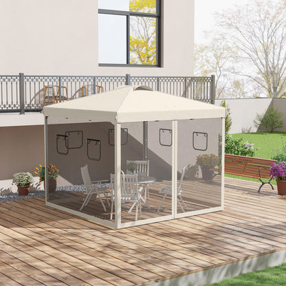 Pop-Up Gazebo approx. 3 x 3 m, Gazebo with 4 Mesh Curtains, Garden Gazebo with UV Protection, Pop-Up Gazebo with Windows, Carrying Bag, for Garden, Gazebo, Beige