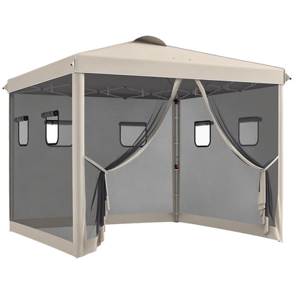 Pop-Up Gazebo approx. 3 x 3 m, Gazebo with 4 Mesh Curtains, Garden Gazebo with UV Protection, Pop-Up Gazebo with Windows, Carrying Bag, for Garden, Gazebo, Beige