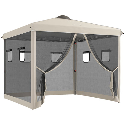 Pop-Up Gazebo approx. 3 x 3 m, Gazebo with 4 Mesh Curtains, Garden Gazebo with UV Protection, Pop-Up Gazebo with Windows, Carrying Bag, for Garden, Gazebo, Beige