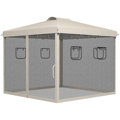 Pop-Up Gazebo approx. 3 x 3 m, Gazebo with 4 Mesh Curtains, Garden Gazebo with UV Protection, Pop-Up Gazebo with Windows, Carrying Bag, for Garden, Gazebo, Beige