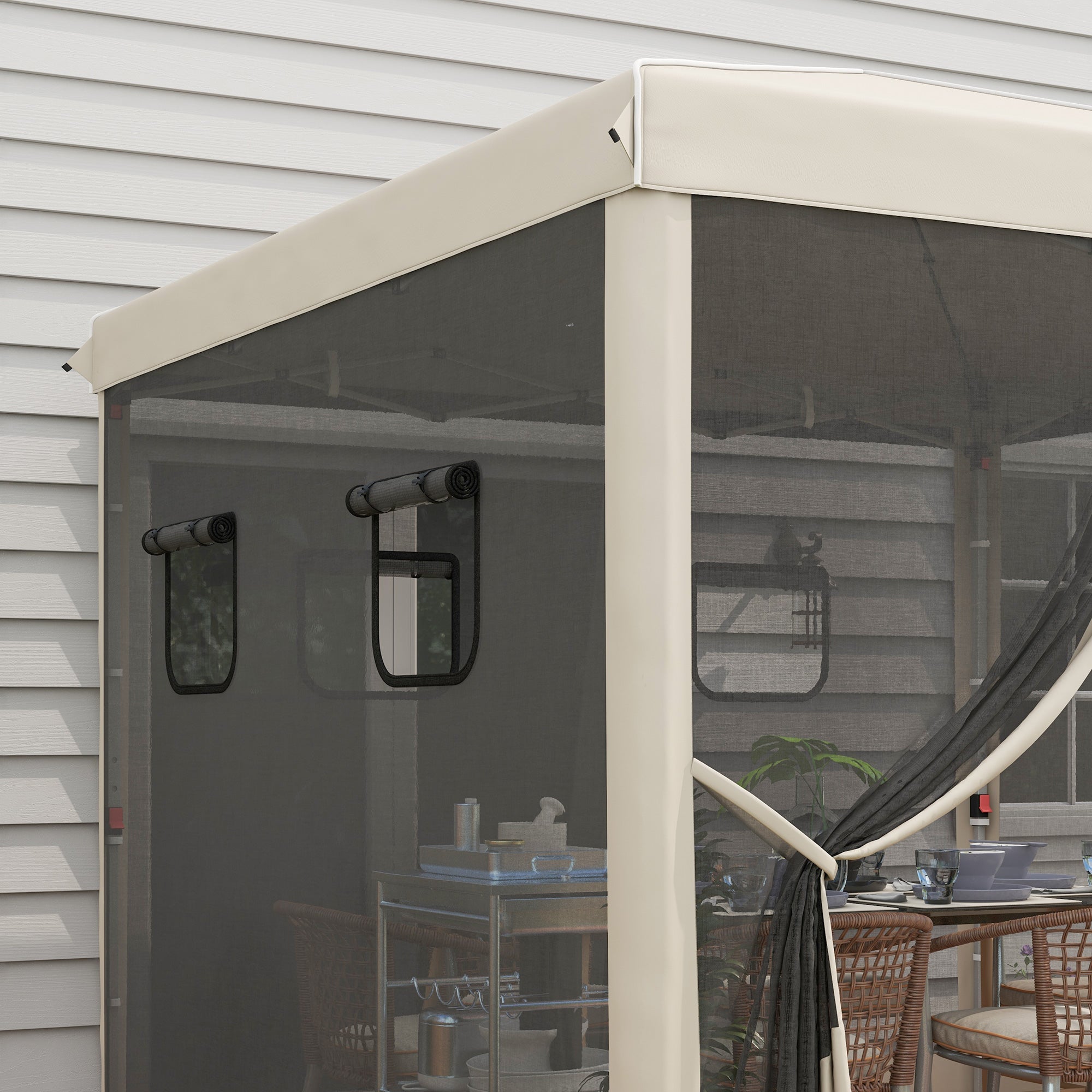 Pop-Up Gazebo approx. 3 x 3 m, Gazebo with 4 Mesh Curtains, Garden Gazebo with UV Protection, Pop-Up Gazebo with Windows, Carrying Bag, for Garden, Gazebo, Beige