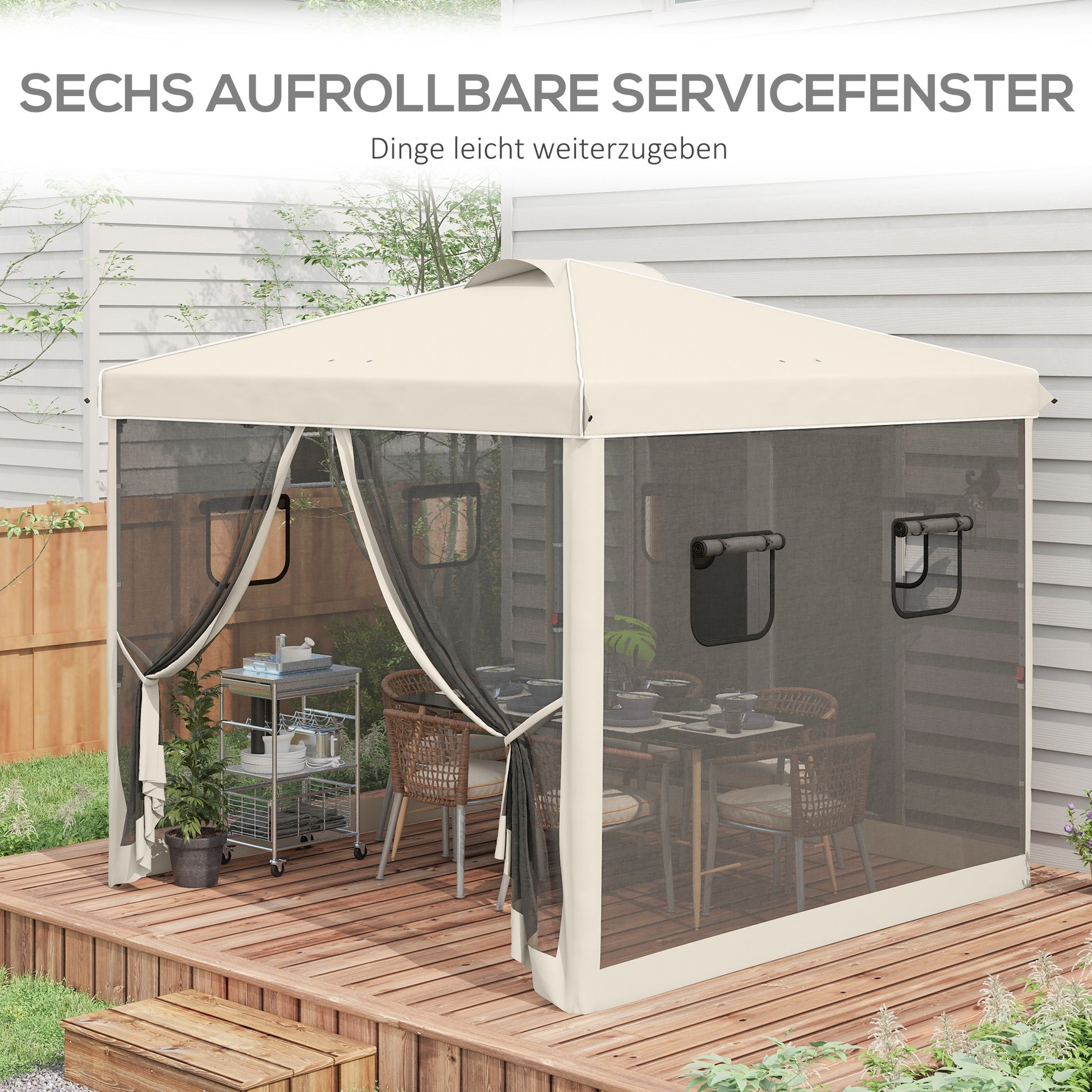 Pop-Up Gazebo approx. 3 x 3 m, Gazebo with 4 Mesh Curtains, Garden Gazebo with UV Protection, Pop-Up Gazebo with Windows, Carrying Bag, for Garden, Gazebo, Beige