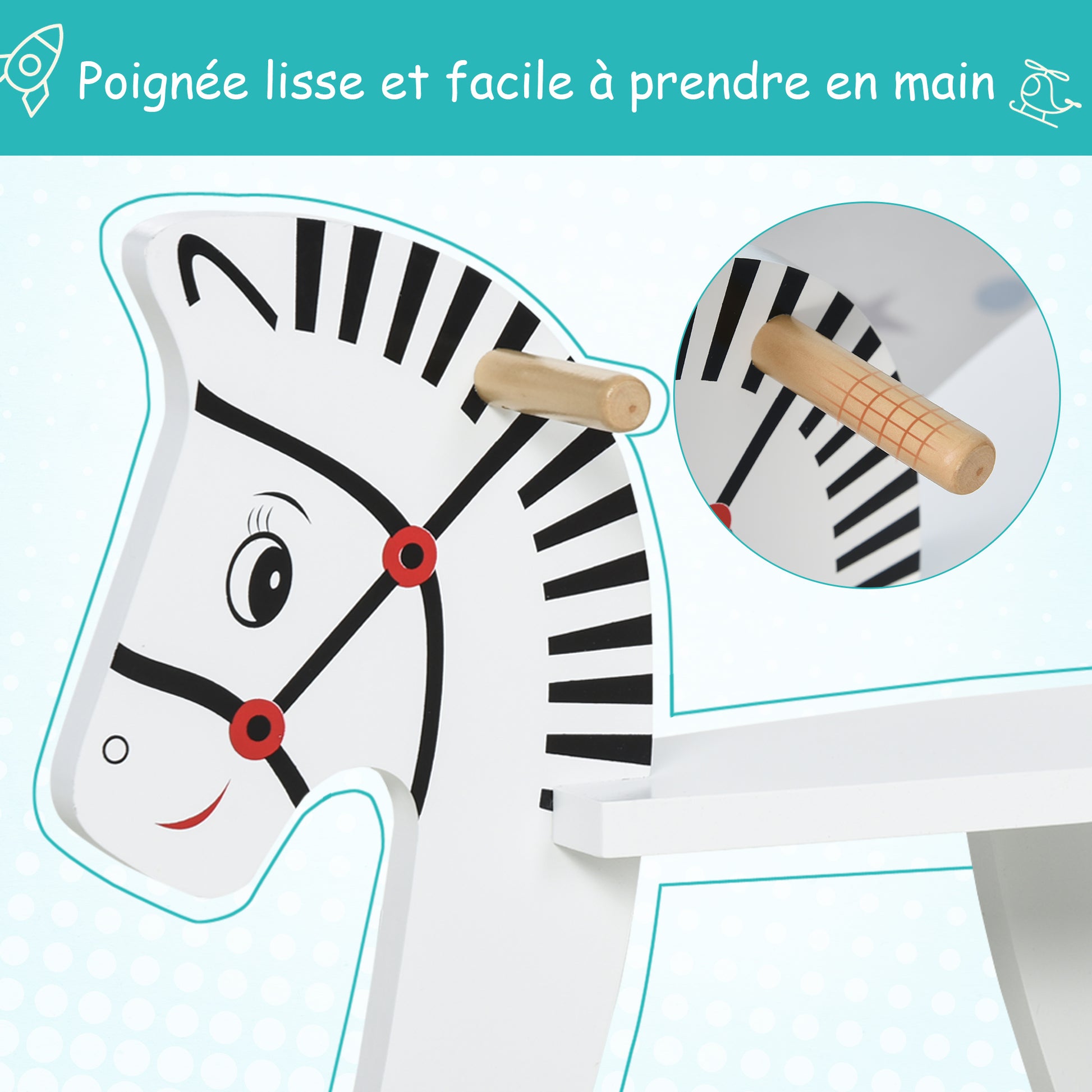 Zebra Rocking Horse - Wooden Rocking Horse - Wooden Rocking Toy - Handles Footrest Safety Ring