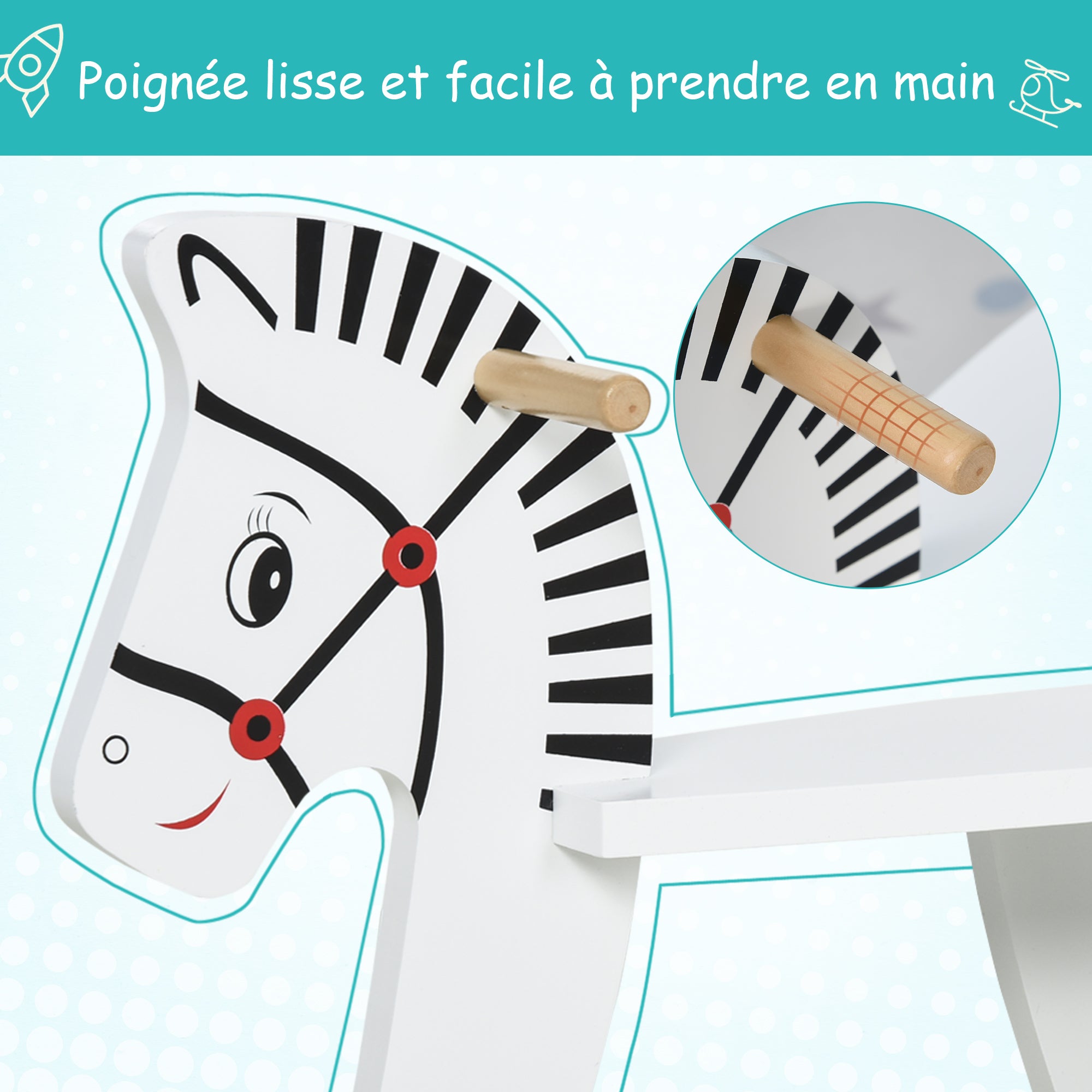 Zebra Rocking Horse - Wooden Rocking Horse - Wooden Rocking Toy - Handles Footrest Safety Ring