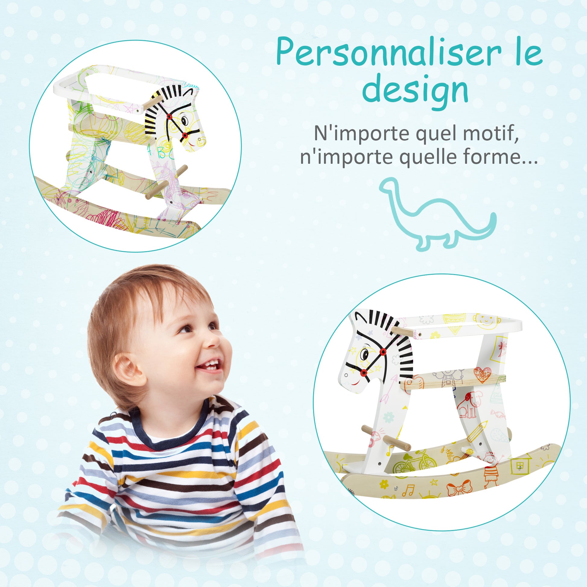 Zebra Rocking Horse - Wooden Rocking Horse - Wooden Rocking Toy - Handles Footrest Safety Ring