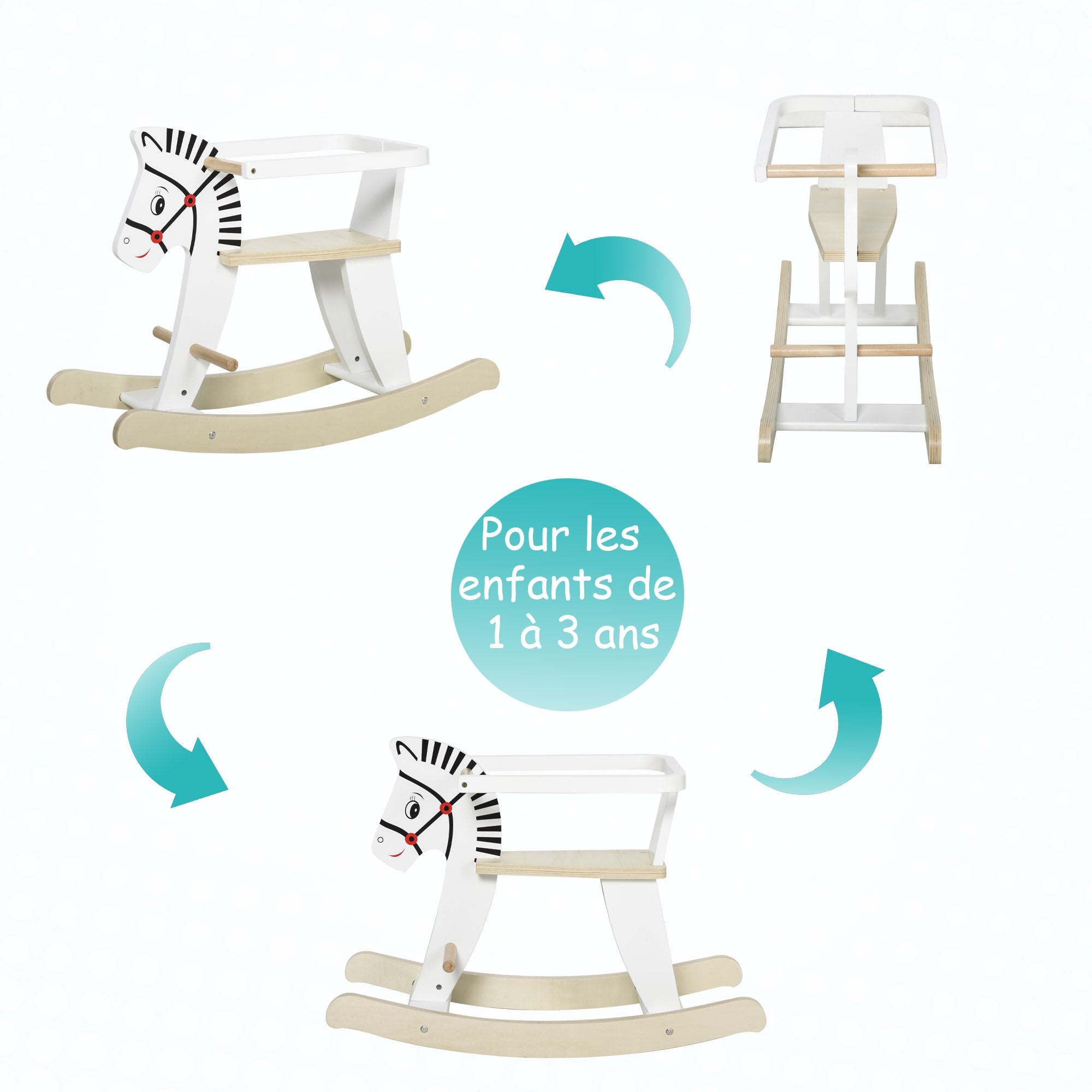Zebra Rocking Horse - Wooden Rocking Horse - Wooden Rocking Toy - Handles Footrest Safety Ring