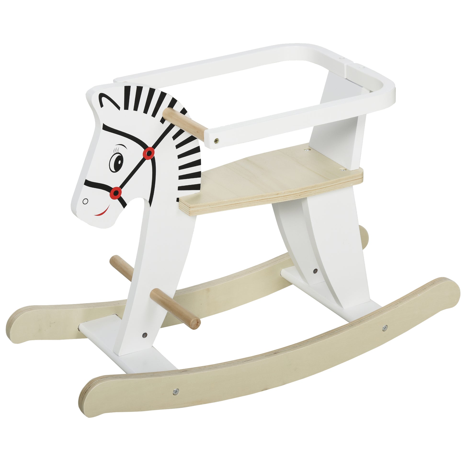 Zebra Rocking Horse - Wooden Rocking Horse - Wooden Rocking Toy - Handles Footrest Safety Ring