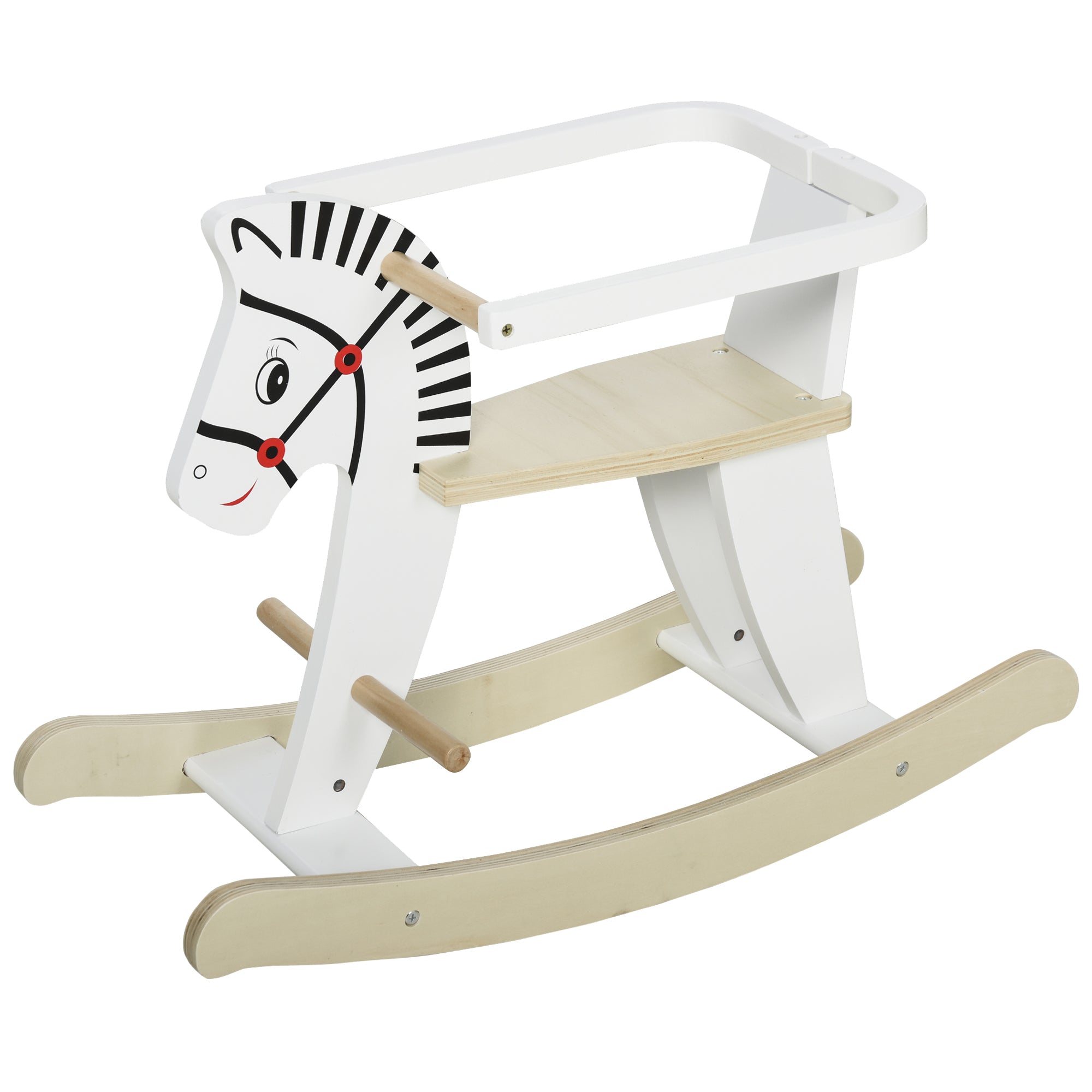 Zebra Rocking Horse - Wooden Rocking Horse - Wooden Rocking Toy - Handles Footrest Safety Ring