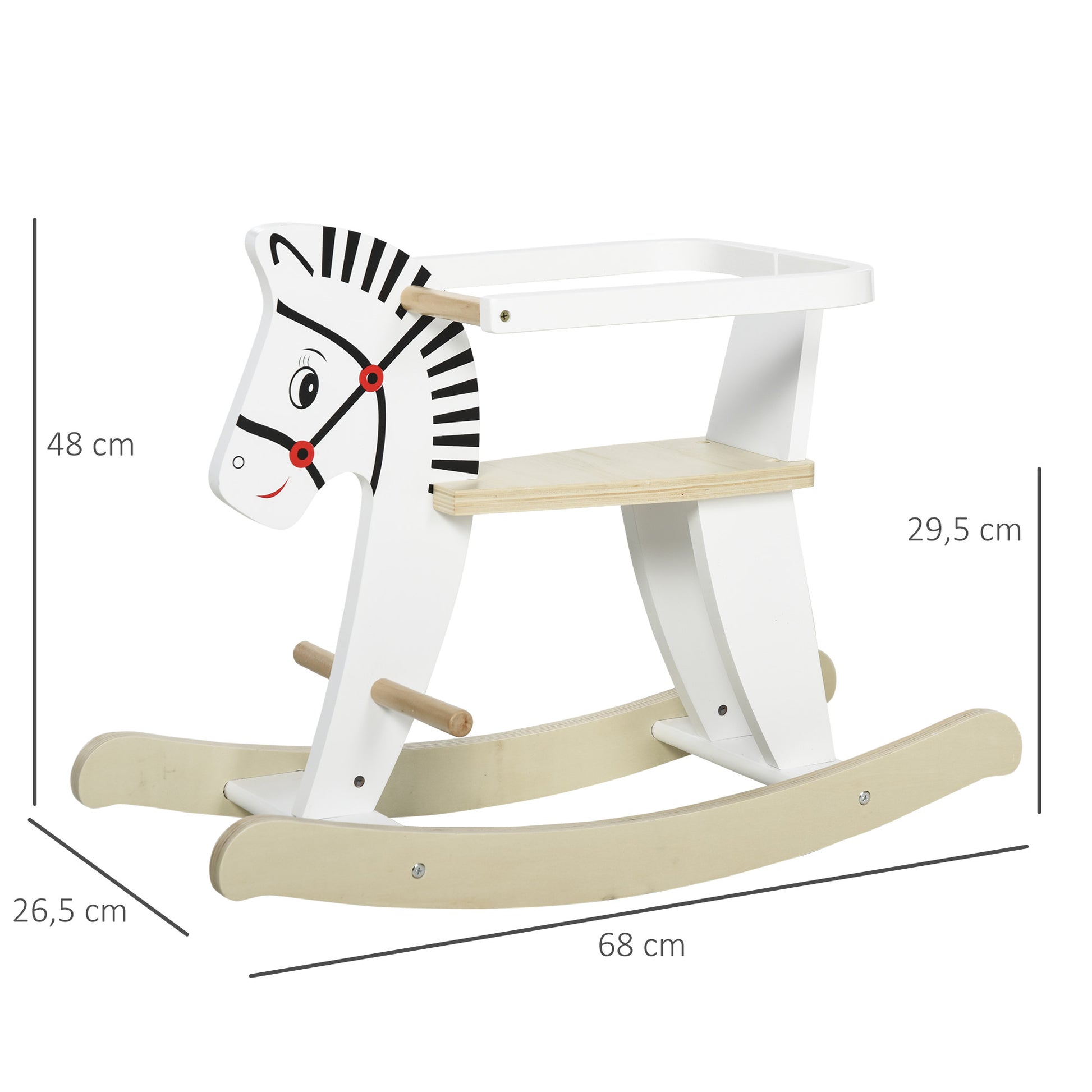 Zebra Rocking Horse - Wooden Rocking Horse - Wooden Rocking Toy - Handles Footrest Safety Ring