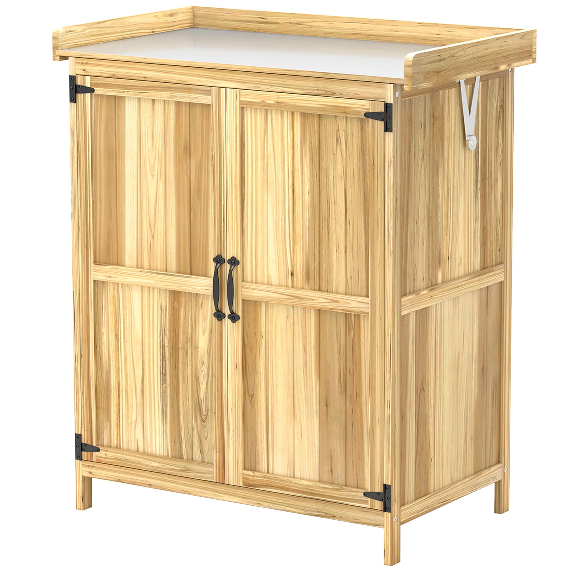 Garden Shed Wood, Weatherproof Tool Shed 74x43x88cm, Storage Shed with Foldable Roof, Shelves, Work surface, Tool Cabinet, Garden House Tool Cabinet Tool Shed for Garden, Natural Wood
