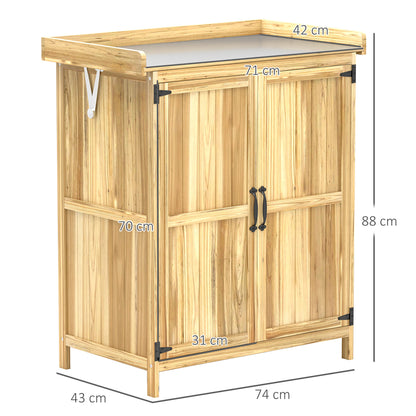 Garden Shed Wood, Weatherproof Tool Shed 74x43x88cm, Storage Shed with Foldable Roof, Shelves, Work surface, Tool Cabinet, Garden House Tool Cabinet Tool Shed for Garden, Natural Wood