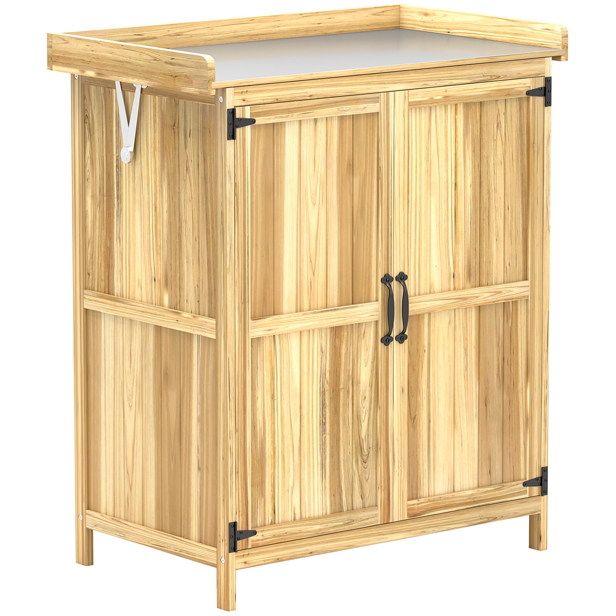 Garden Shed Wood, Weatherproof Tool Shed 74x43x88cm, Storage Shed with Foldable Roof, Shelves, Work surface, Tool Cabinet, Garden House Tool Cabinet Tool Shed for Garden, Natural Wood