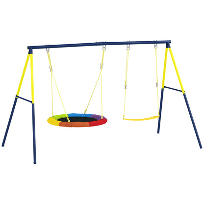 Kids Double Swing Set – Outdoor Playground with Adjustable Ropes, Metal Frame, Ages 3–8, 330 lb Capacity, Multicolor