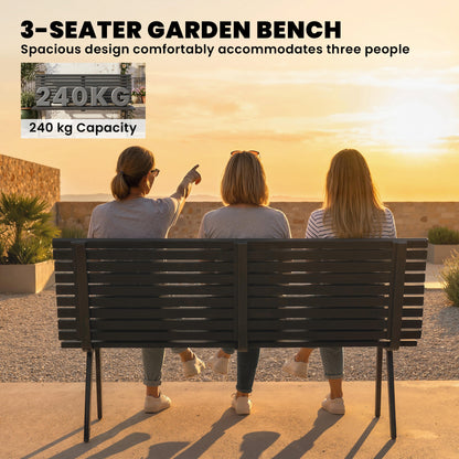 3-Seater Weather-Resistant Metal Garden Bench, Slatted Design, Up to 529 lb Capacity — 154 x 68 x 88 cm (60.6 x 26.8 x 34.6 in), Black