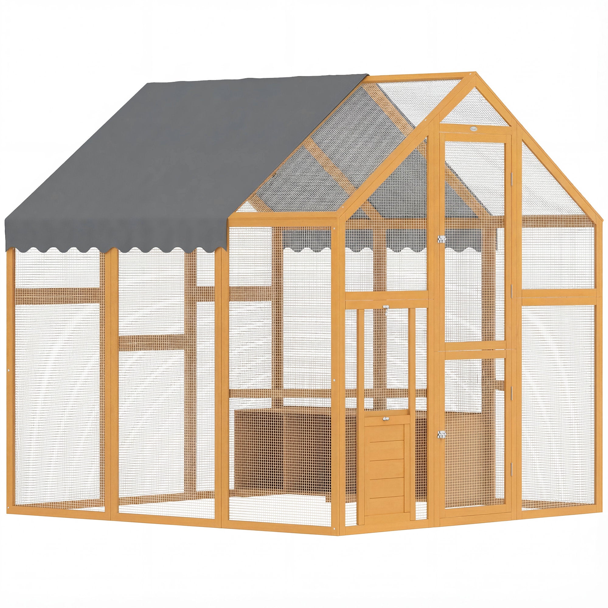 Walk-In Chicken Run, 3.07 m² (33 sq ft) — 1.7 x 1.8 x 1.8 m (5.6 x 5.9 x 5.9 ft) Wooden Run with Waterproof Cover, Safety Lock, Double Door, 2 Nest Boxes, 2 Perches — Fits 6–8 Chickens, Ducks, Geese, Rabbits