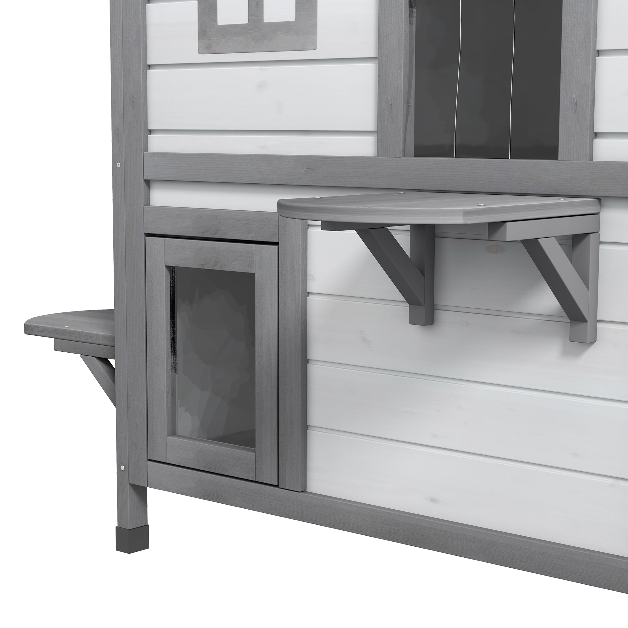 Wooden Cat House 2-Story Winterproof Waterproof Cat Cottage with Asphalt Roof Foldable Lid Stairs Cat Cave Outdoor Shelter for Outside Garden Balcony 78 x 55.5 x 91 cm White