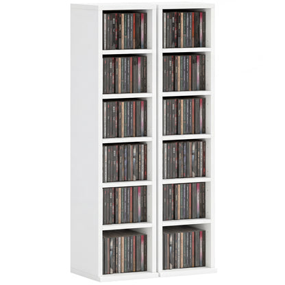 2-Pack Stackable CD, DVD & Blu-ray Shelf - 6 Adjustable Compartments, Media Storage Display, 21 x 22.5 x 88.5 cm, White