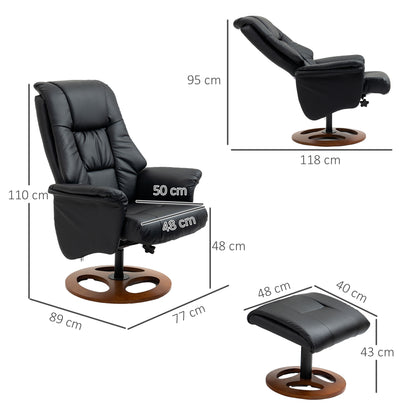 Recliner Chair with Footstool, TV Armchair, Lounge Chair with Reclining Function, 130° Tilt, for Living Room, Leisure Area, Faux Leather Black, 77 x 89 x 110 cm