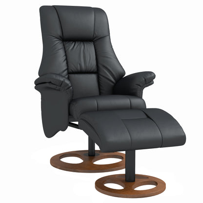 Recliner Chair with Footstool, TV Armchair, Lounge Chair with Reclining Function, 130° Tilt, for Living Room, Leisure Area, Faux Leather Black, 77 x 89 x 110 cm