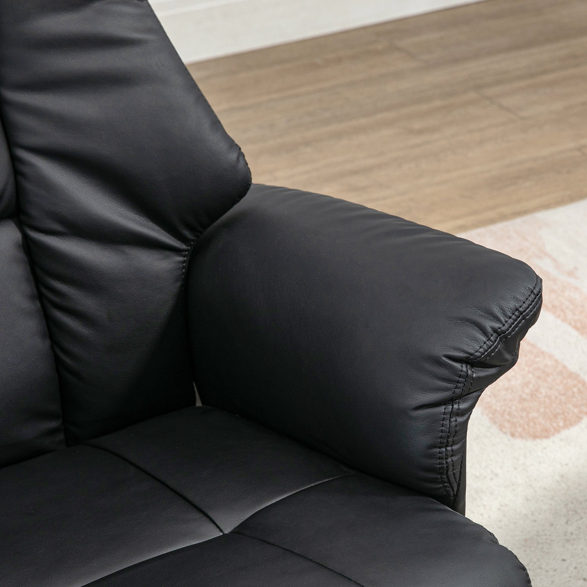 Recliner Chair with Footstool, TV Armchair, Lounge Chair with Reclining Function, 130° Tilt, for Living Room, Leisure Area, Faux Leather Black, 77 x 89 x 110 cm