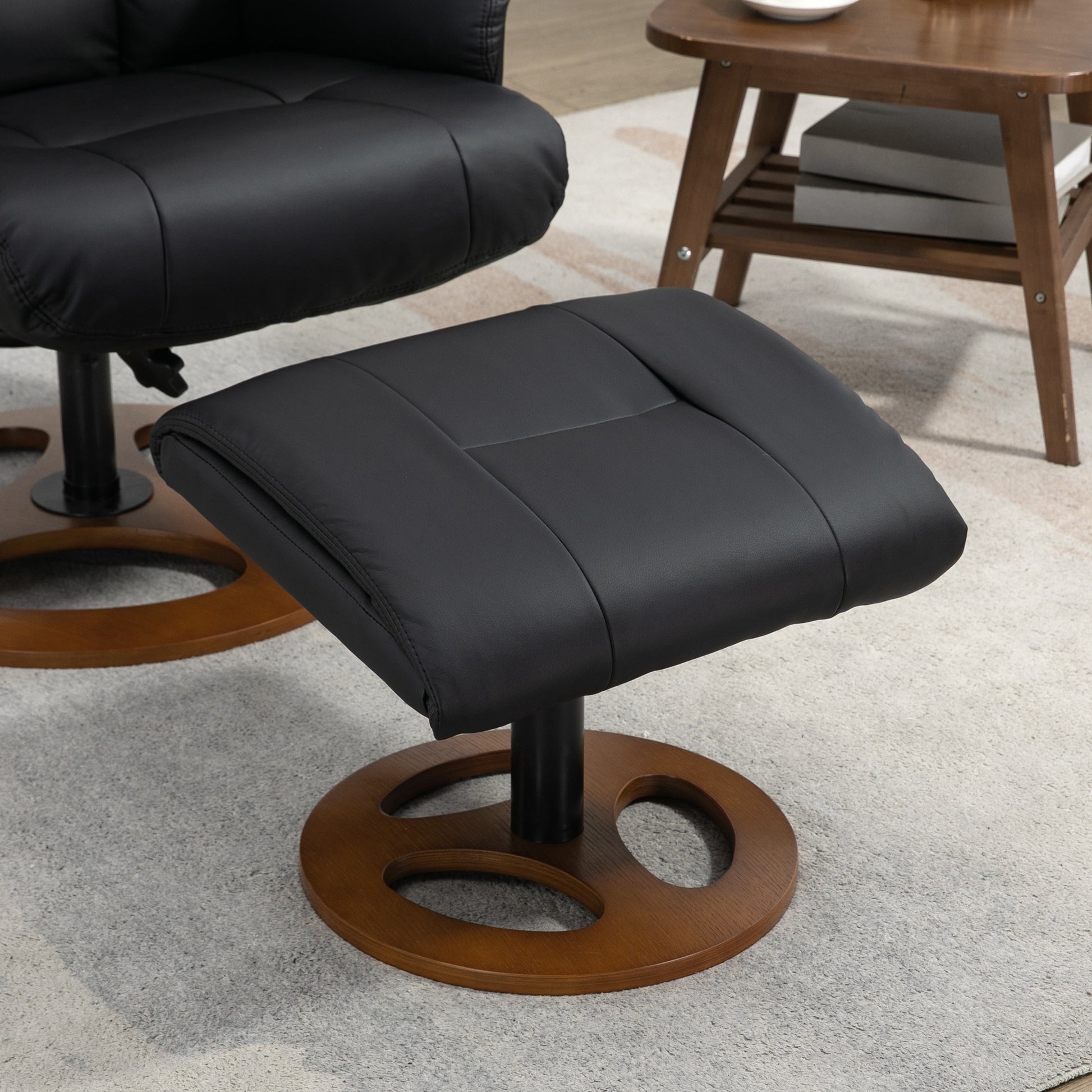 Recliner Chair with Footstool, TV Armchair, Lounge Chair with Reclining Function, 130° Tilt, for Living Room, Leisure Area, Faux Leather Black, 77 x 89 x 110 cm