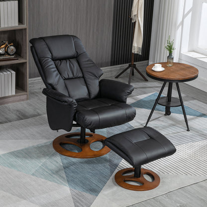 Recliner Chair with Footstool, TV Armchair, Lounge Chair with Reclining Function, 130° Tilt, for Living Room, Leisure Area, Faux Leather Black, 77 x 89 x 110 cm