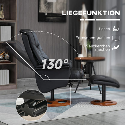 Recliner Chair with Footstool, TV Armchair, Lounge Chair with Reclining Function, 130° Tilt, for Living Room, Leisure Area, Faux Leather Black, 77 x 89 x 110 cm