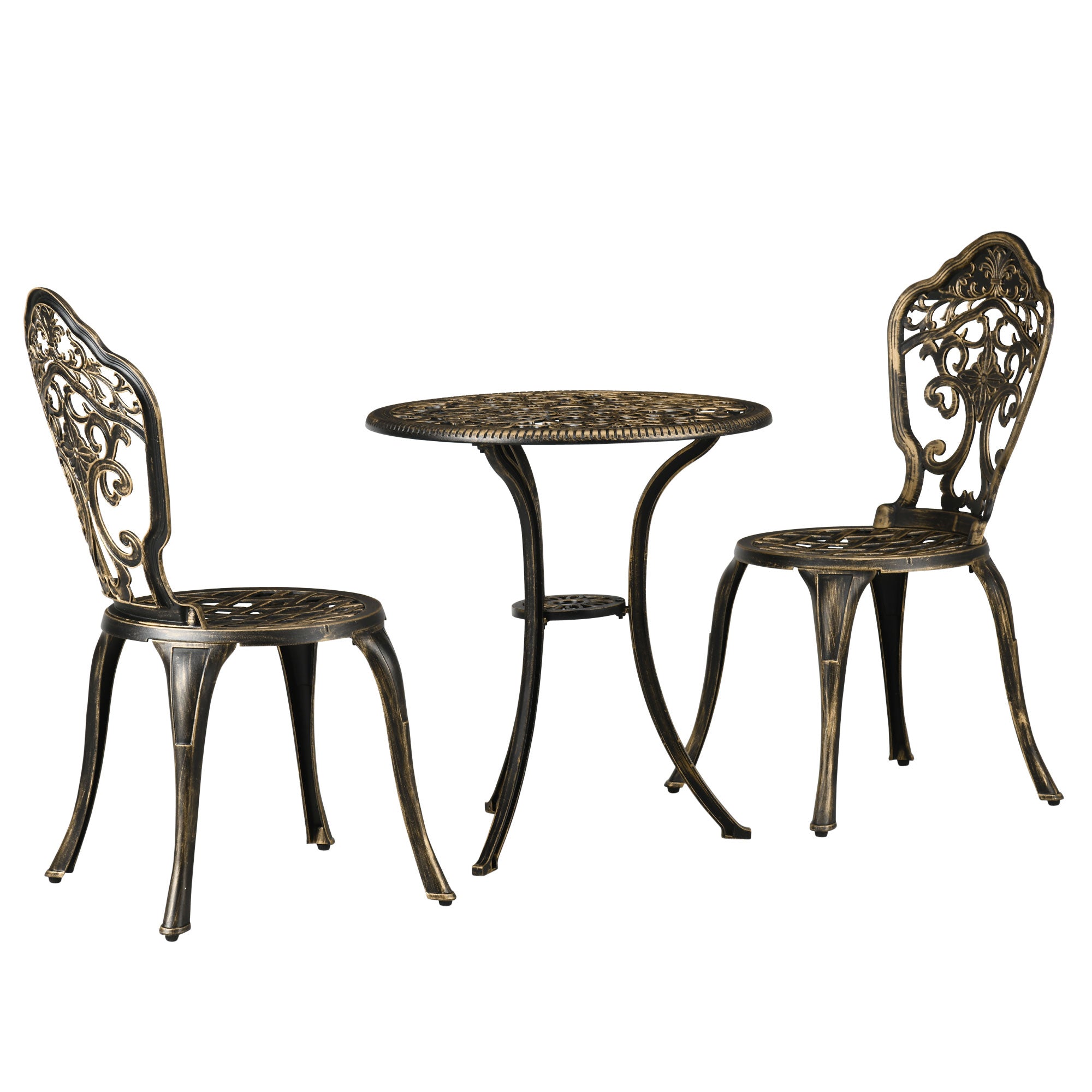 3-Piece Aluminum Garden Bistro Set Outdoor Patio Furniture with 2 Chairs and 1 Round Table Imitation Wrought Iron Bronze