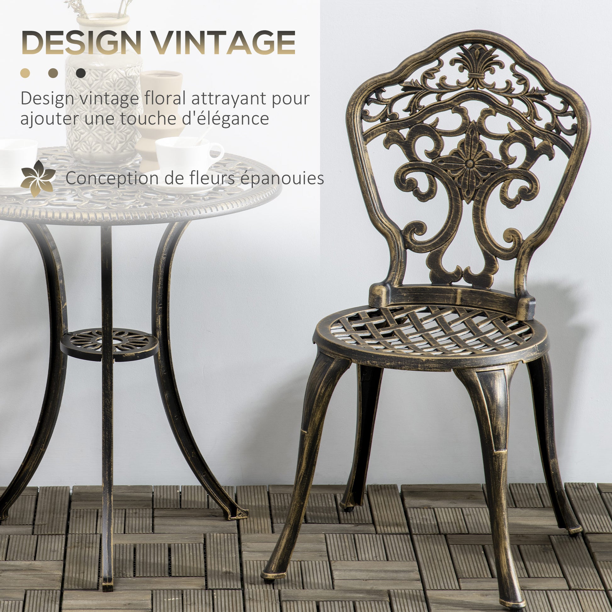 3-Piece Aluminum Garden Bistro Set Outdoor Patio Furniture with 2 Chairs and 1 Round Table Imitation Wrought Iron Bronze