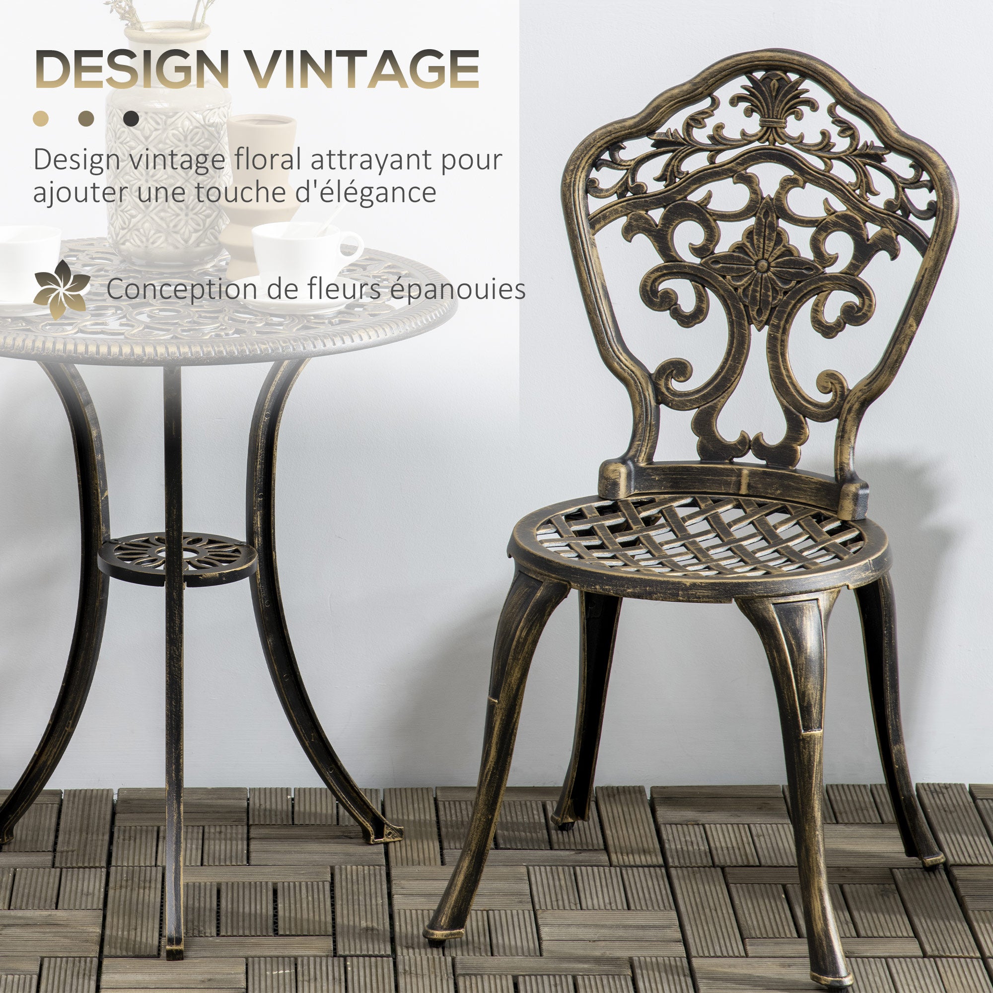 3-Piece Aluminum Garden Bistro Set Outdoor Patio Furniture with 2 Chairs and 1 Round Table Imitation Wrought Iron Bronze