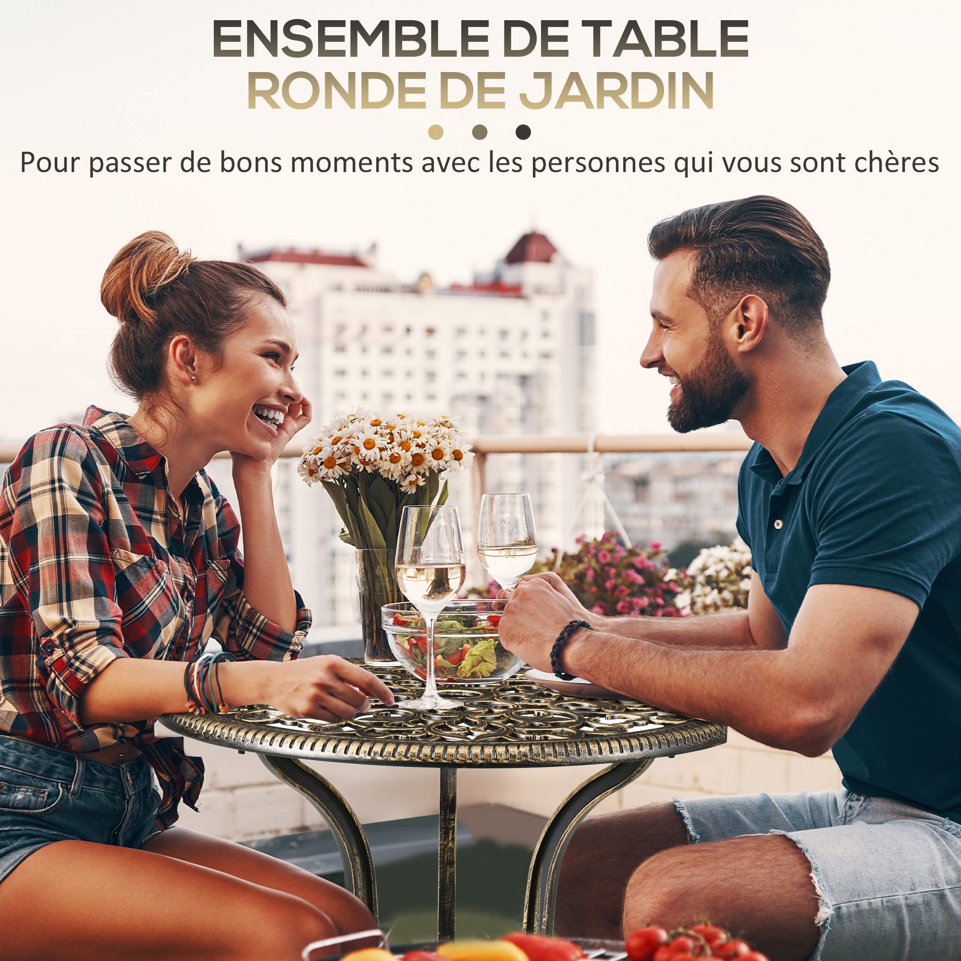 3-Piece Aluminum Garden Bistro Set Outdoor Patio Furniture with 2 Chairs and 1 Round Table Imitation Wrought Iron Bronze