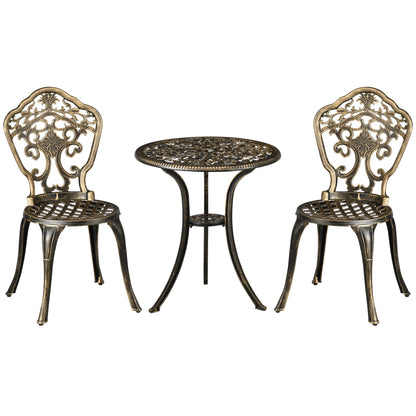 3-Piece Aluminum Garden Bistro Set Outdoor Patio Furniture with 2 Chairs and 1 Round Table Imitation Wrought Iron Bronze