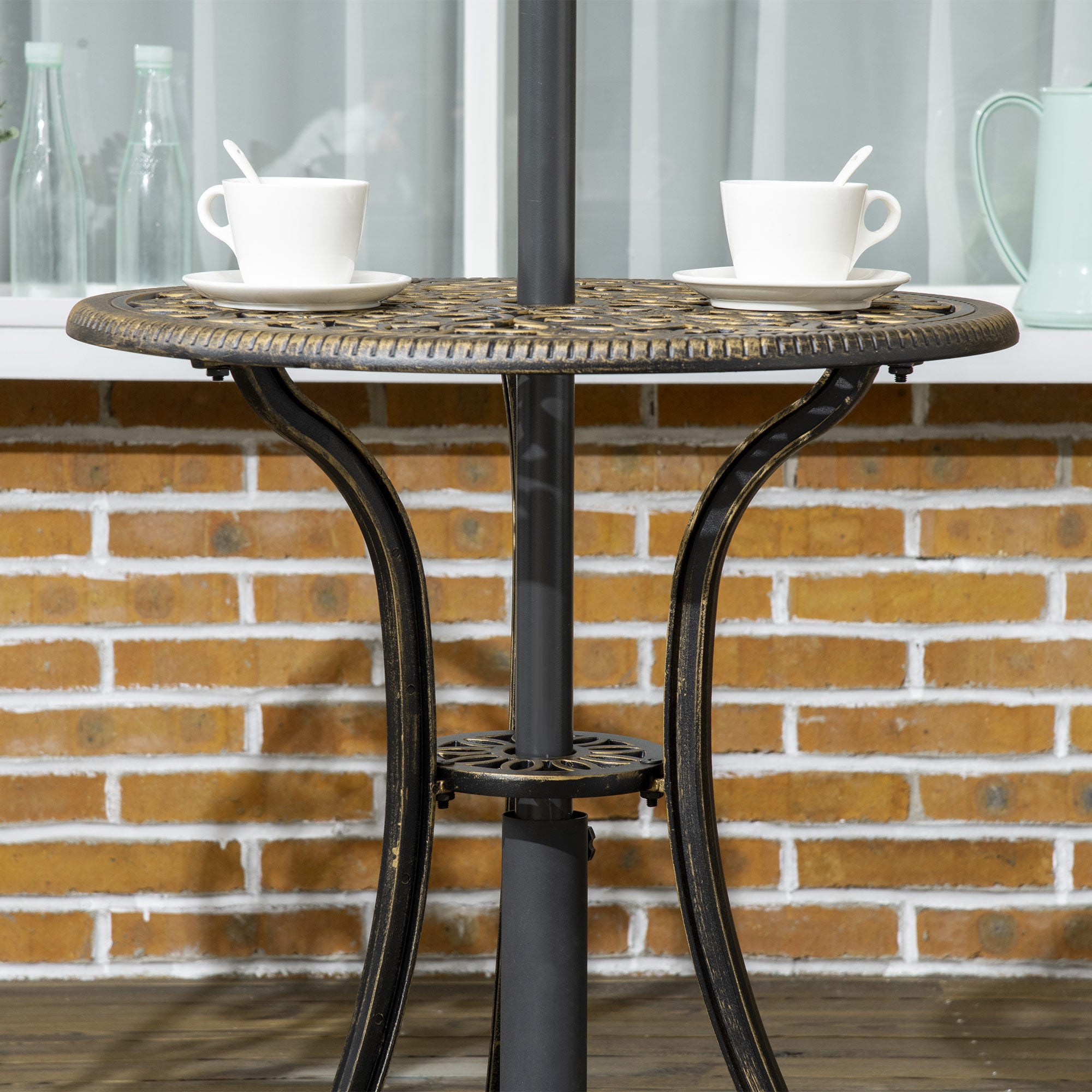 3-Piece Aluminum Garden Bistro Set Outdoor Patio Furniture with 2 Chairs and 1 Round Table Imitation Wrought Iron Bronze