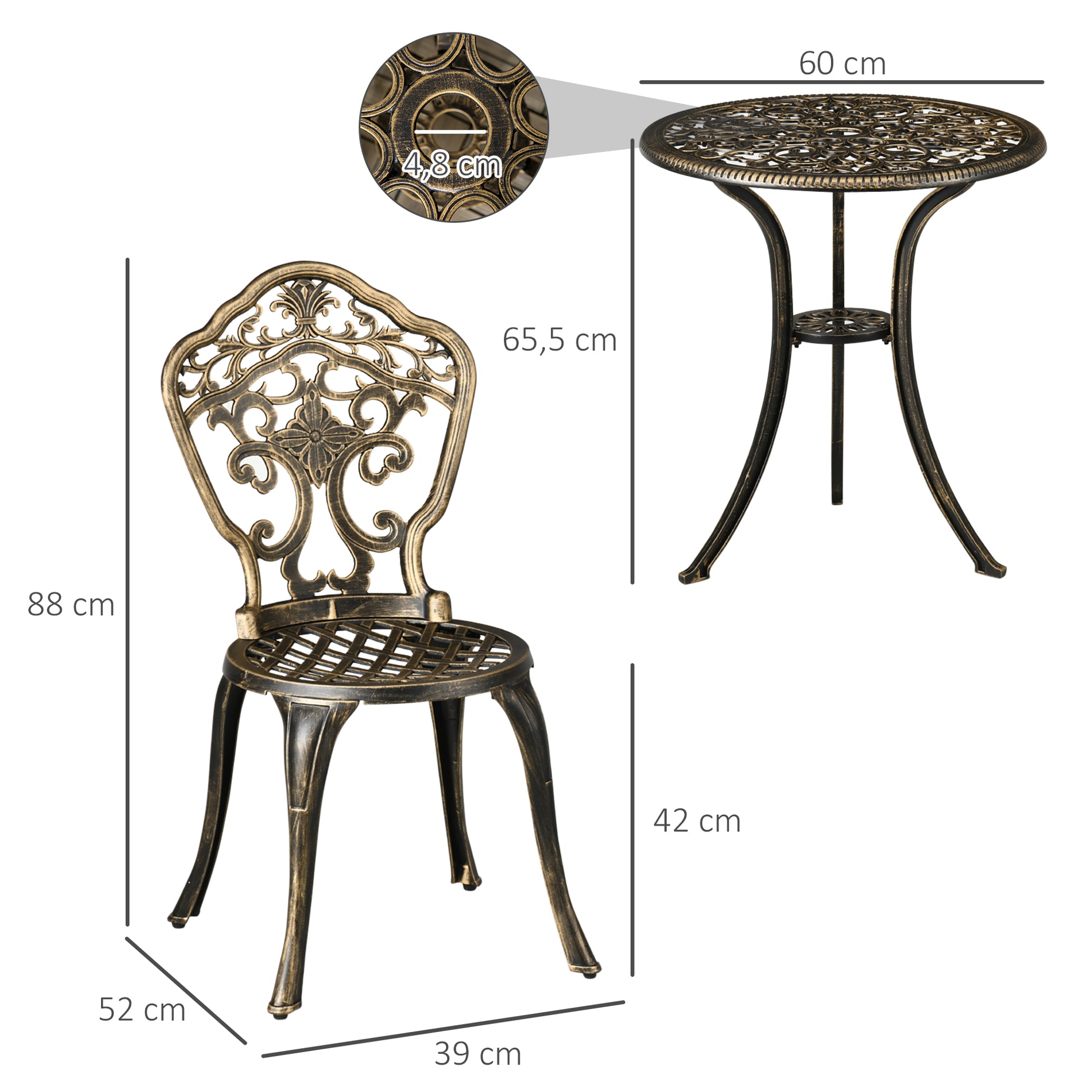 3-Piece Aluminum Garden Bistro Set Outdoor Patio Furniture with 2 Chairs and 1 Round Table Imitation Wrought Iron Bronze